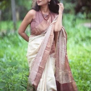 Linen Sarees with Gold Jari